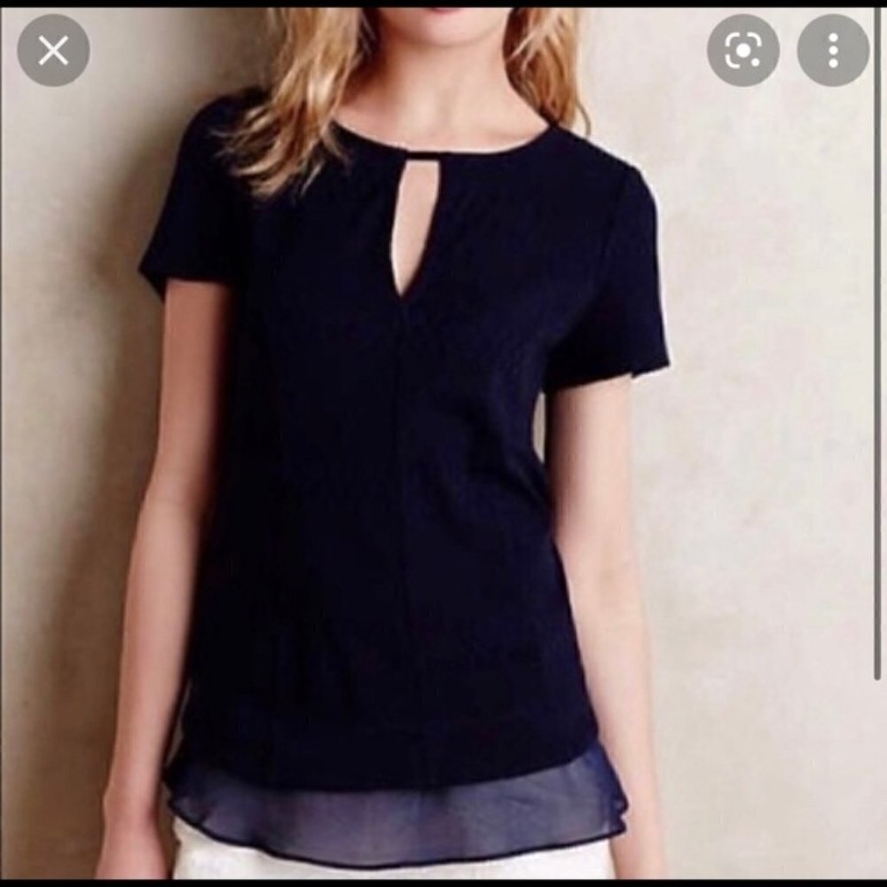 Anthropologie Deletta soledad navy keyhole blouse size M